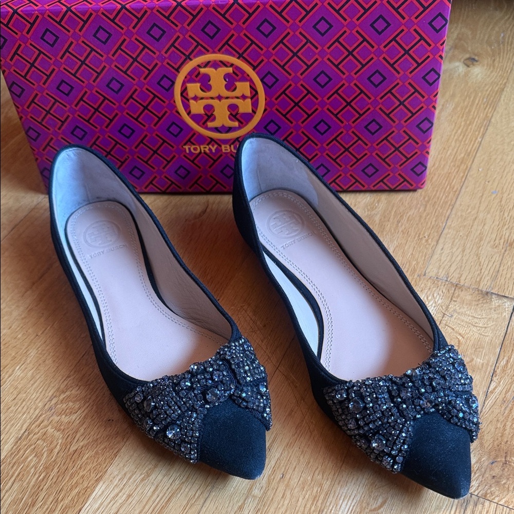 Tory Burch Black Embellished Flats